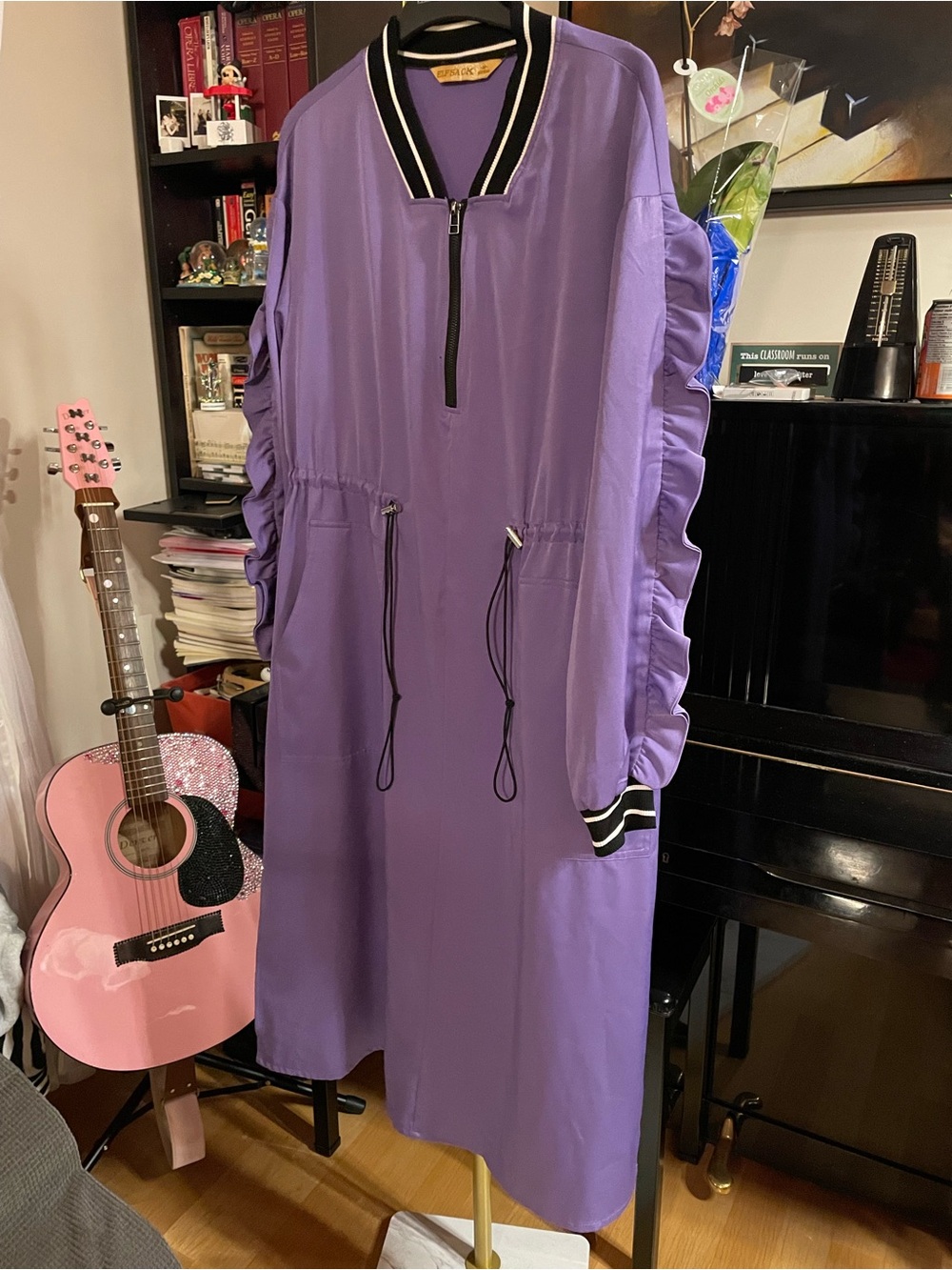 Elf Sack Purple Midi Dress with Sport Collar by